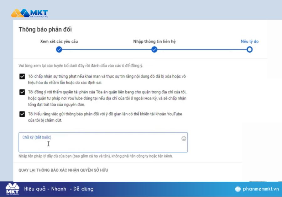 Điền chữ kí và gửi kháng cáo kênh Youtube bị chết