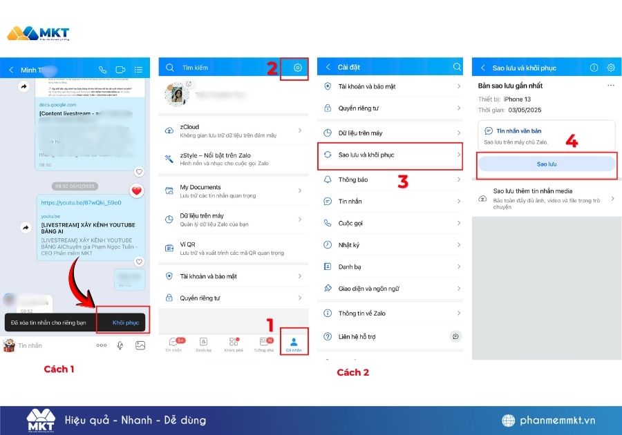 cách khôi phục tin nhắn zalo vừa xoá